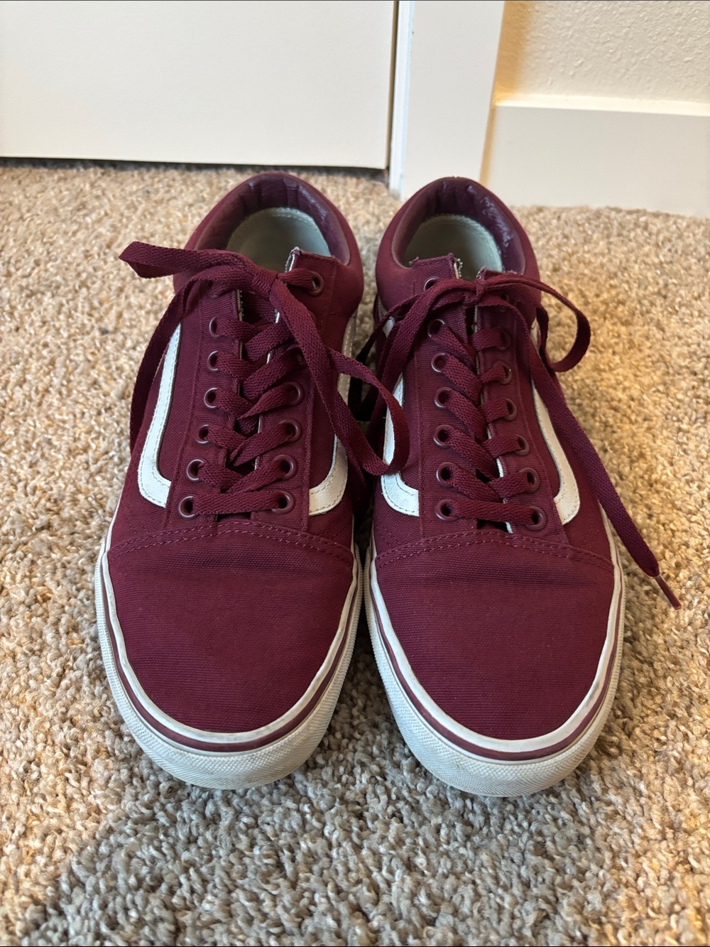 Vans Burgundy Canvas Sneakers with White Sidestripe
